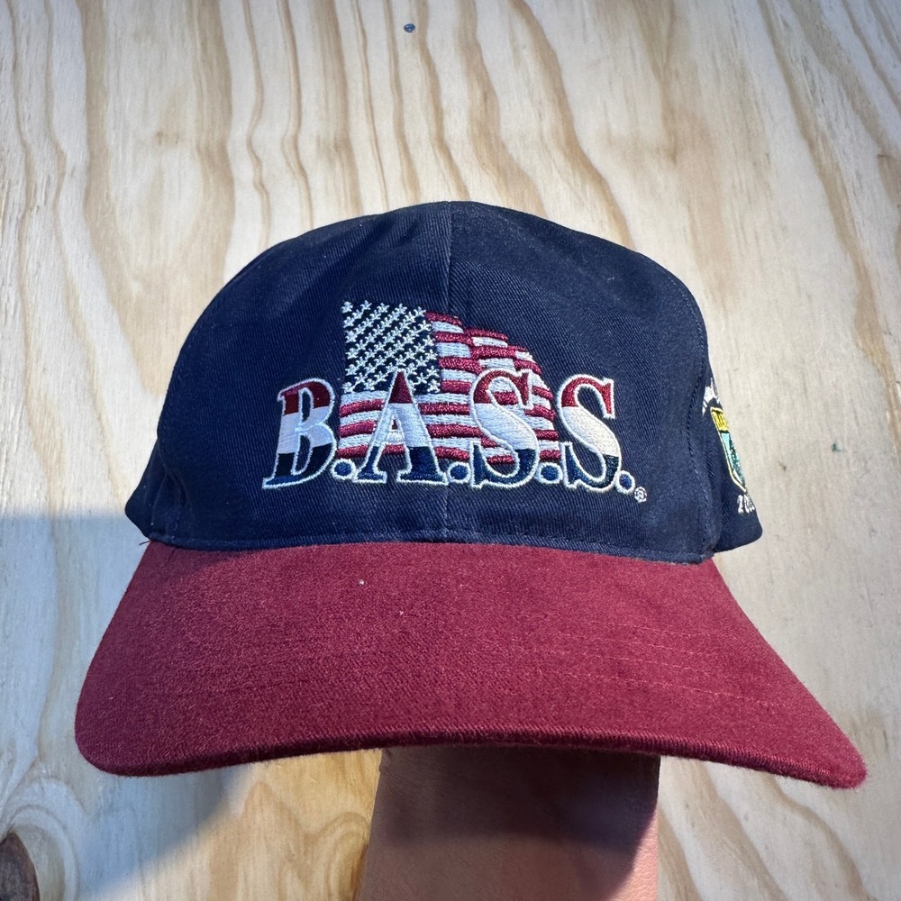 Vintage B.A.S.S. 2000 Limited Edition Fishing Hat Navy Burgundy Flag Cap
